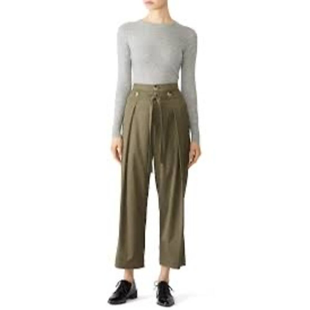 GREY Jason Wu Military Green Cropped Tie‎ Waist Wide Leg Crop Pants Size 10